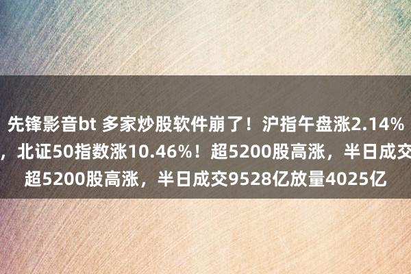 先锋影音bt 多家炒股软件崩了！沪指午盘涨2.14%创业板指大涨9.33%，北证50指数涨10.46%！超5200股高涨，半日成交9528亿放量4025亿