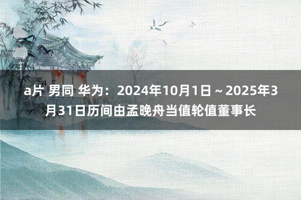 a片 男同 华为：2024年10月1日～2025年3月31日历间由孟晚舟当值轮值董事长