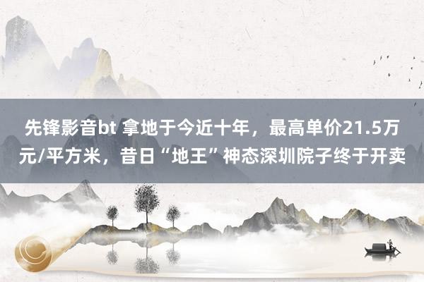 先锋影音bt 拿地于今近十年，最高单价21.5万元/平方米，昔日“地王”神态深圳院子终于开卖