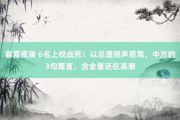 喜爱夜蒲 6名上校战死！以总理扬声恶骂，中方的3句箴言，含金量还在高潮